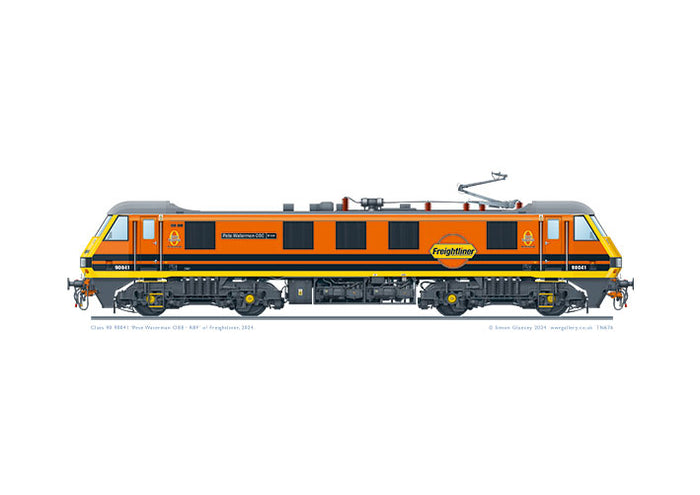 Class 90 90041 'Pete Waterman OBE - RBF' in Freightliner orange livery