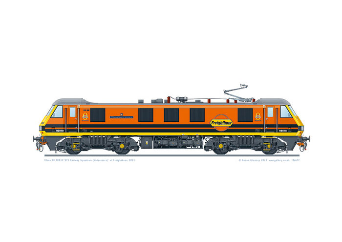 Class 90 90010 '275 Railway Squadron (Volunteers)' in Freightliner orange livery